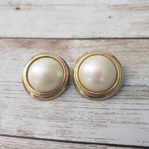 Vintage Donald Stannard Clip On Earrings Gold Tone & Faux Pearl
